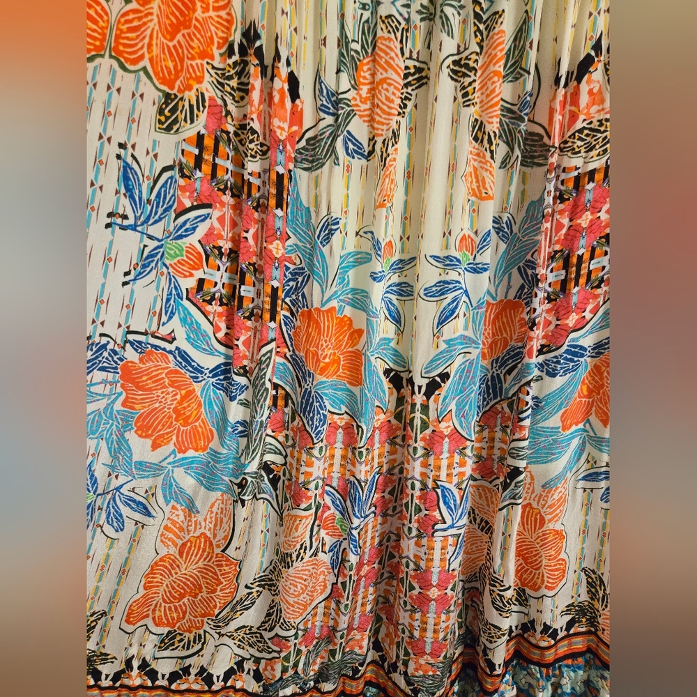 Anthropologie BHANUNI BY JYOTI Floral Orange And BlueMaxi Boho Skirt Size 6 - Picture 4 of 15